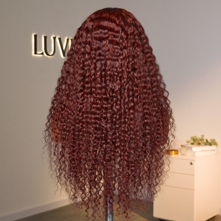 Dark Reddish Brown Fluffy Deep Wave Glueless 5x5 Closure Lace Wig - US Only-08
