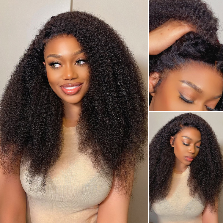 Luvme Afro curly 13x4 frontal lace wig with real HD lace, glueless, free parting, showcasing the lace and textured curls.