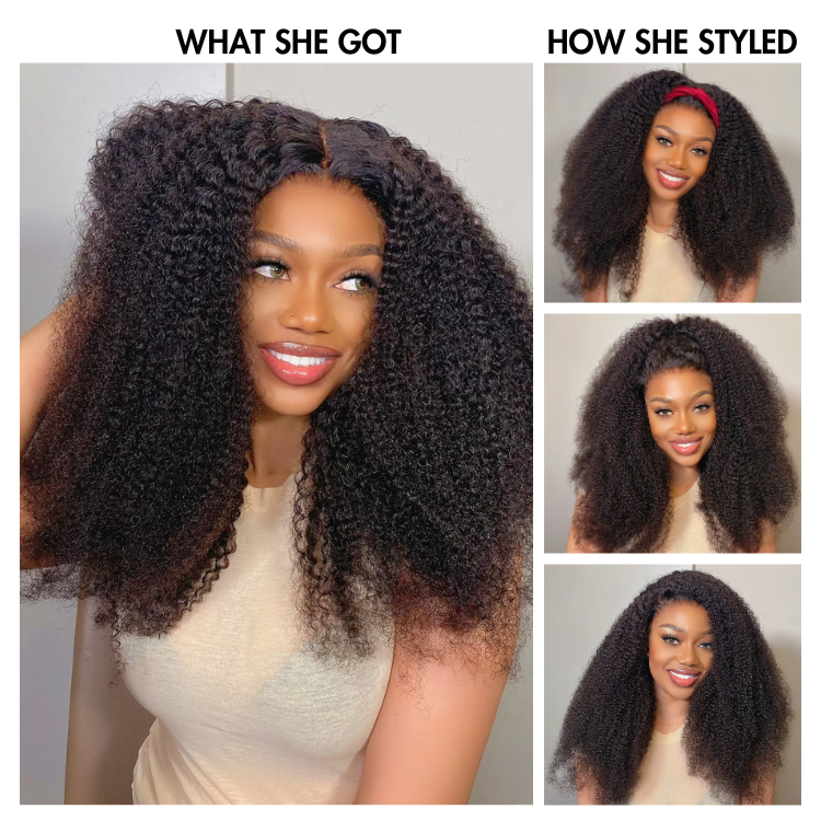 Luvme Afro curly 13x4 frontal lace wig with free parting, real HD lace, showcasing natural curls and lace front detail.