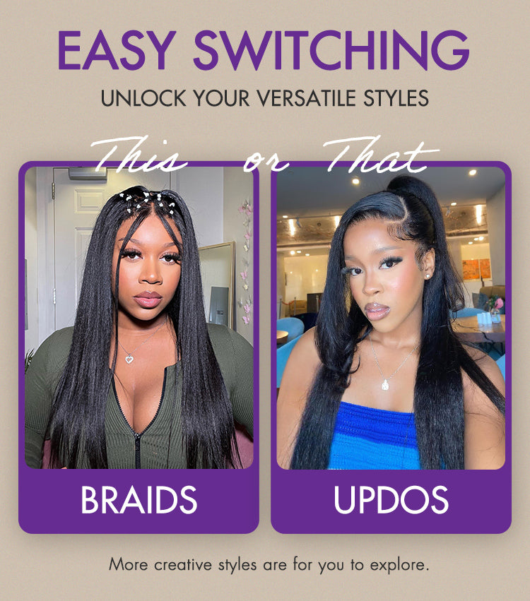 Natural Kinky Straight Glueless 5x5 Closure HD Lace Long Wig 100% Human Hair - US Only-02