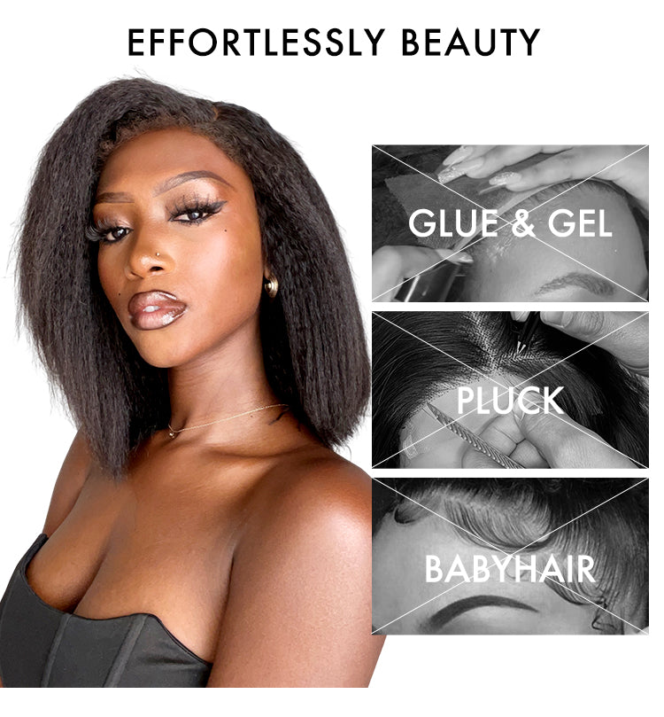 4C Edges | Ready-to-Wear Kinky Straight Bob Minimalist Lace Glueless Deep C Part Short Wig-04