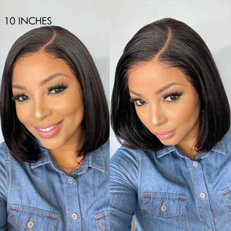 Exclusive Deal | Super Natural C Part Natural Black / Blonde Highlight Glueless Lace Bob Wig 100% Human Hair | Fits All Face Shapes-14