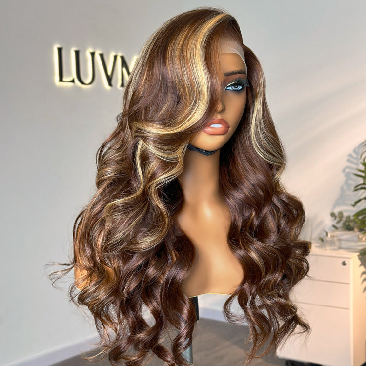 Special Deal | Honey Blonde Highlight / Natural Black Loose Body Wave Glueless 13x4 Lace Front Wig 100% Human Hair