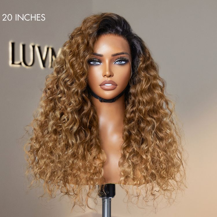 Luvme Hair sun-kissed ombre blonde water wave 13x4 frontal lace wig with free part, glueless, natural hair texture, US only
