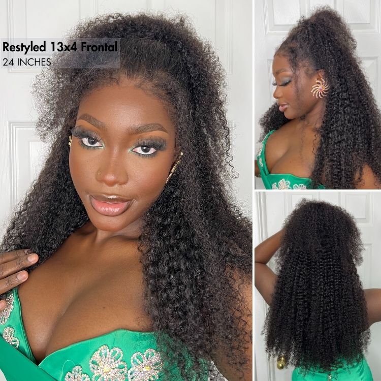 Luvme 13x4 frontal wig with realistic kinky edges, afro curly long wig made of 100% human hair, glueless style.