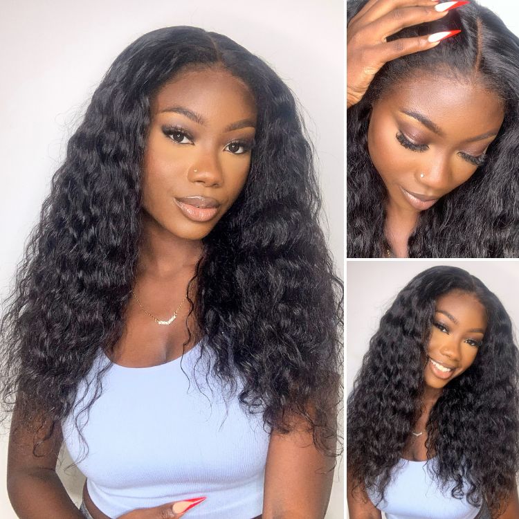 4C Edges | Water Wave Kinky Edges Glueless Free Parting 13x4 Frontal HD Lace Wig - US ONLY-02