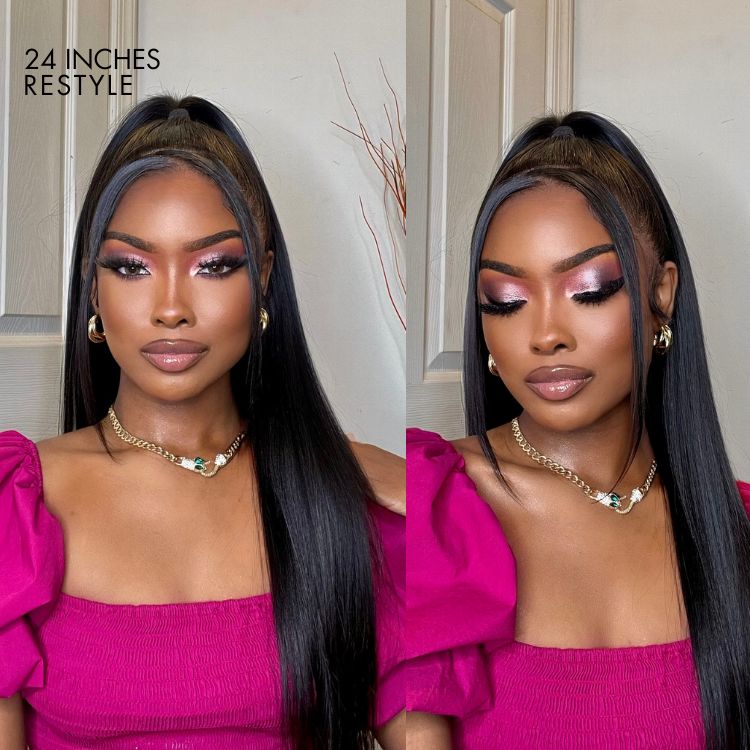 Luvme 13x4 frontal wig with 180% density, silky straight 100% human hair, HD lace, glueless long wig for a natural look.