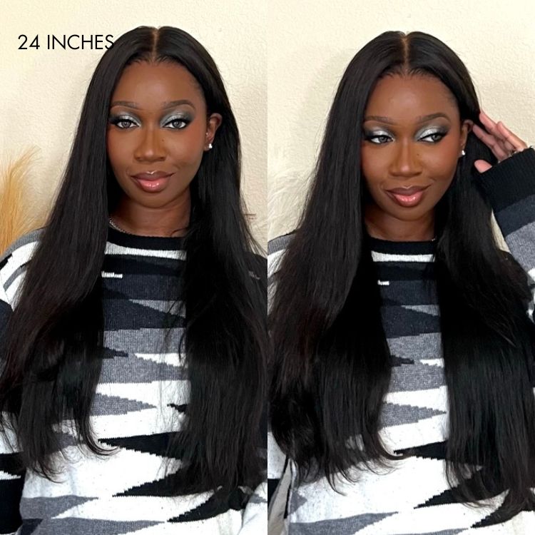 Luvme 13x4 frontal wig with 180% density, silky straight 100% human hair, HD lace, glueless long wig style.