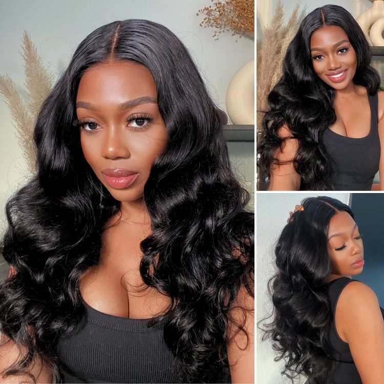 Jet Black Loose Body Wave Glueless 5x5 Closure Lace Wig 100% Human Hai