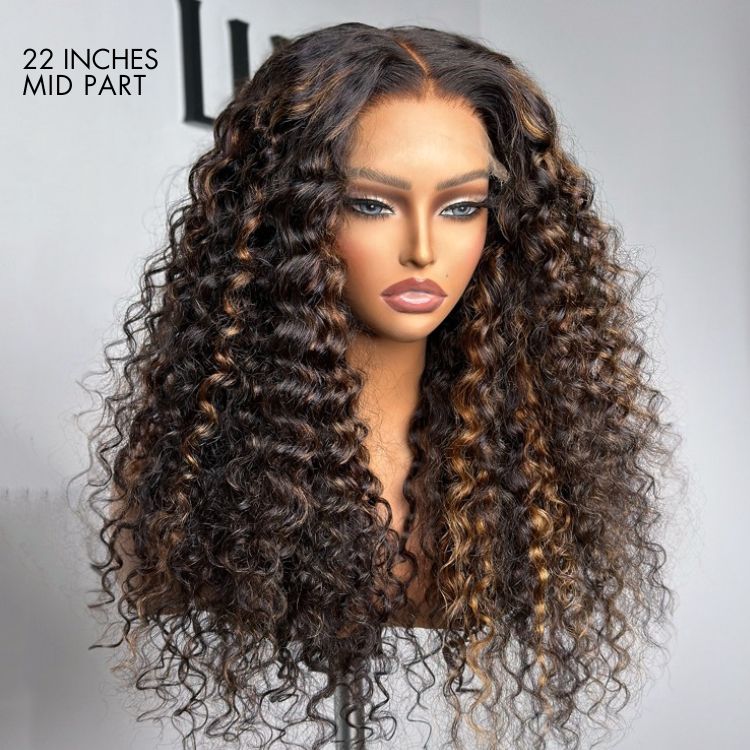 Real Max™ - Chestnut Brown Highlights Funmi 7x6 Closure HD Lace Long Curly Wig Breathable Cap-02
