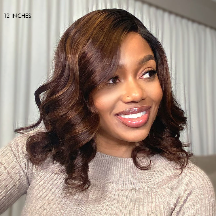 Ombre Brown Loose Wave Minimalist HD Lace Glueless C Part Short Wig 100% Human Hair  - US ONLY-02