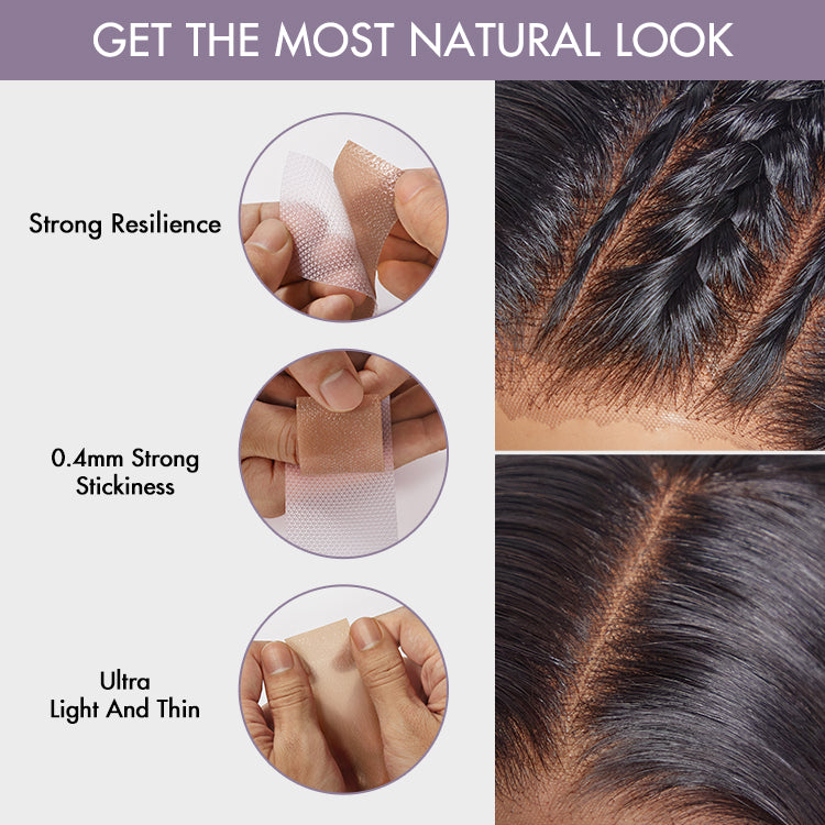 Luvme Hair 8pcs fake scalp tape for wigs, invisible knots and grids eraser, close-up of adhesive tape strips for wig application