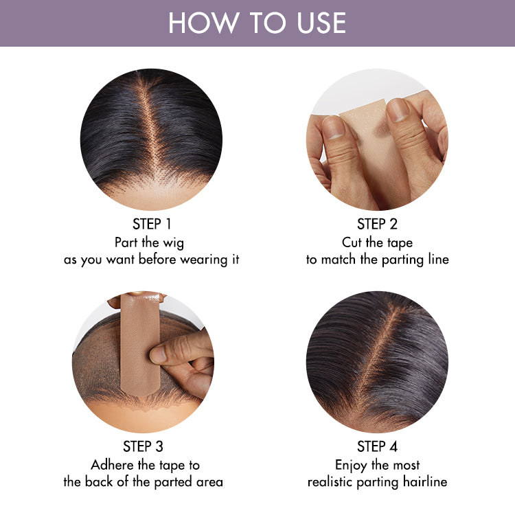 8pcs Luvme Hair fake scalp tape with invisible knots and grids for wig installation, shown in close-up detail.
