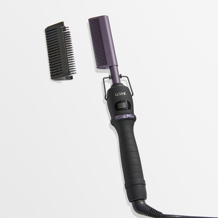 Luvme Hair electric hot comb with US plug, fast 30s heating, adjustable temperature for wigs and natural hair styling.