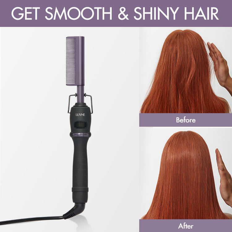 Luvme Hair electric hot comb with US plug, fast 30-second heating, adjustable temperature, ideal for wigs and natural hair styling.
