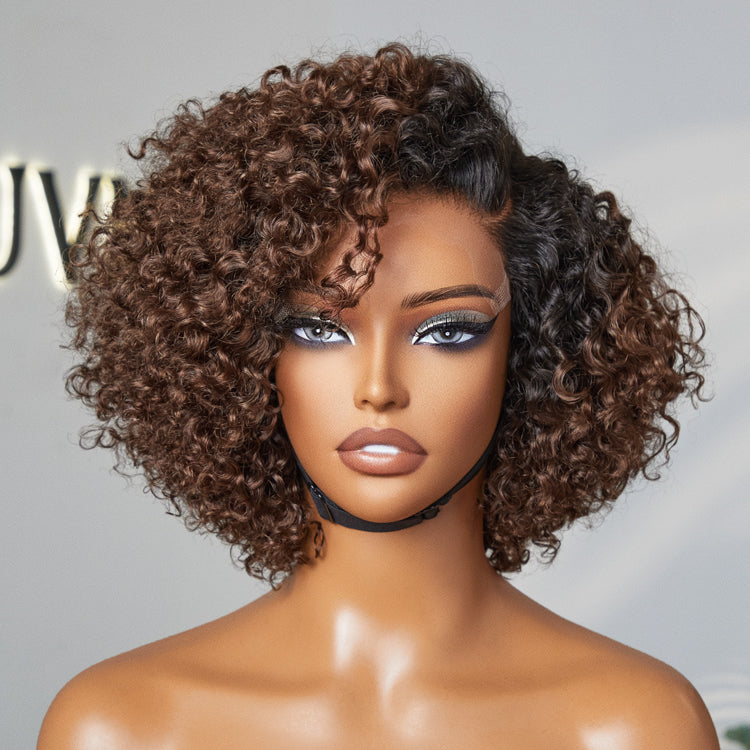 Ombre Brown Fluffy Kinky Curl Glueless Minimalist HD Lace Wig Ready to Go-10