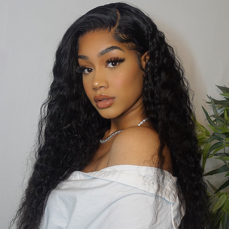 Luvme Hair Super Bohemian Curly 5x5 Closure Wig with HD lace, glueless, ready to wear, featuring a left C part style.