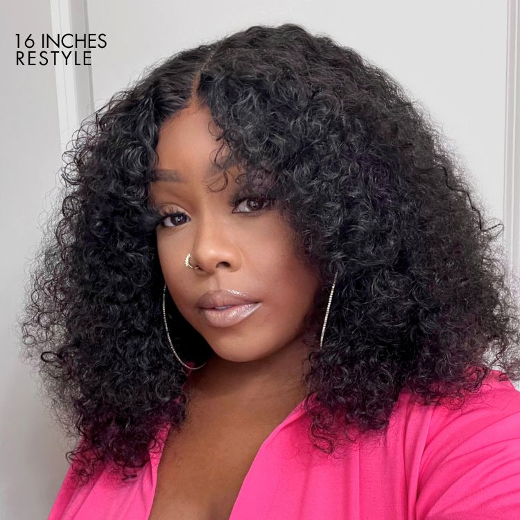 Kinky Curly Closure Lace Natural Hairline Wig display picture 3