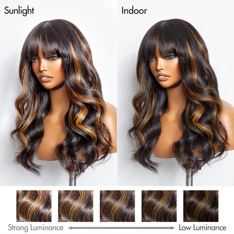 Blonde Highlight Loose Wave Glueless 5x5 Closure Lace Wig with Cute Bangs - US Only-07