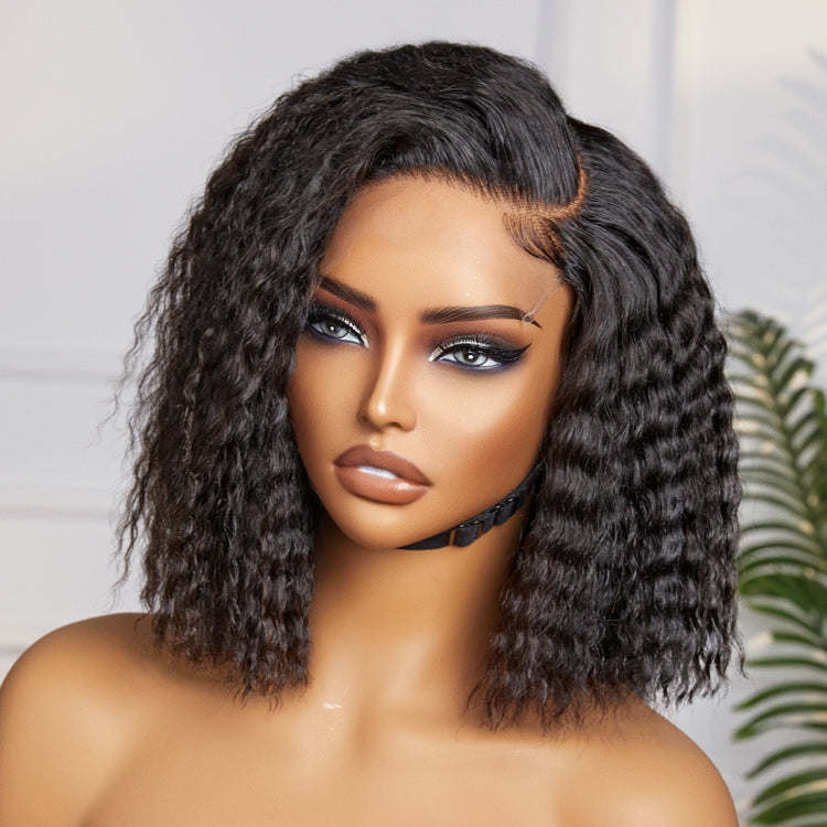 Luvme Boho-Chic Super Bob bohemian curly lace wig with C-part, short style, 100% human hair, glueless minimalist HD lace wig.