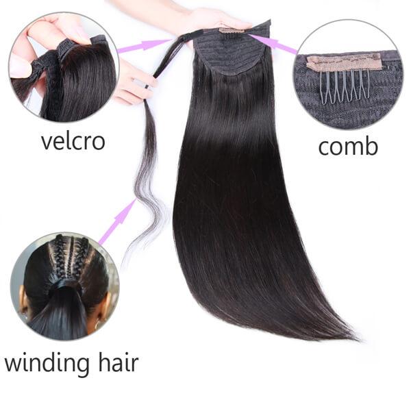 Straight Virgin Human Hair Sleek Ponytail Extension Easy to Wear | Upgraded 2.0