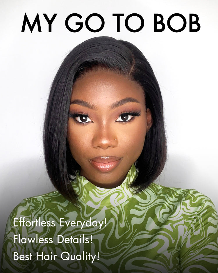 Exclusive Deal | Super Natural C Part Natural Black / Blonde Highlight Glueless Lace Bob Wig 100% Human Hair | Fits All Face Shapes-01