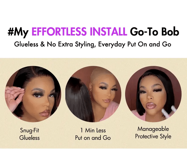 Exclusive Deal | Super Natural C Part Natural Black / Blonde Highlight Glueless Lace Bob Wig 100% Human Hair | Fits All Face Shapes-15