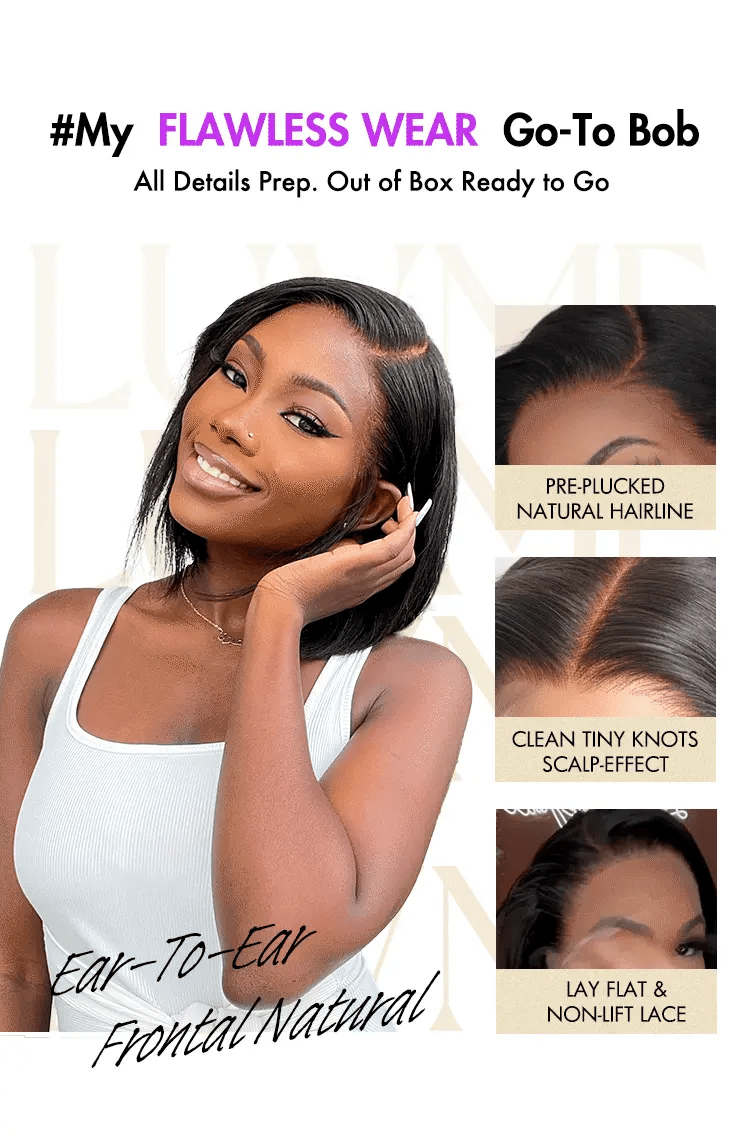 VIP ONLY | Super Natural C Part Natural Black / Blonde Highlight Glueless Lace Bob Wig 100% Human Hair | Fits All Face Shapes-13