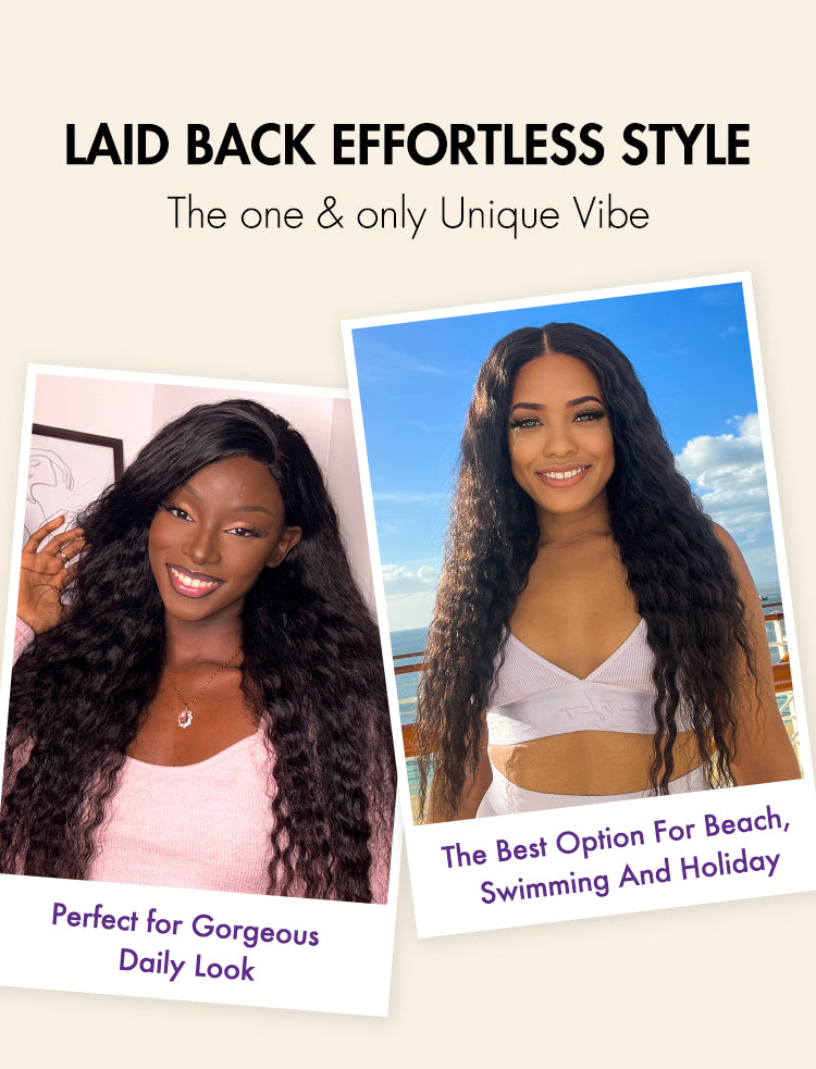 Boho-Chic | Flowy Bohemian 5x5 Closure Lace Glueless Mid Part Long Curly Wig 100% Human Hair - US Only-02