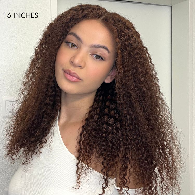 Flash Sale | Chocolate Brown Long Curly Glueless 5x5 Closure Long Wig 100% Human Hair