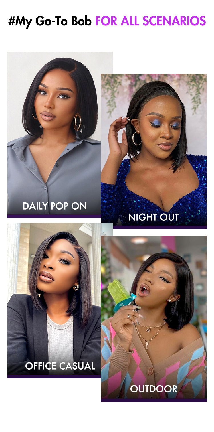 Ultra Natural Glueless Minimalist HD Lace C Part Bob Wig 100% Human Hair | Classic & Chic-15