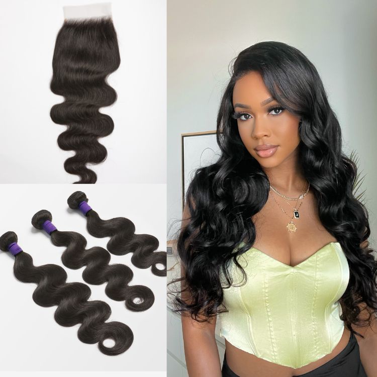 Upgraded Brazilian Hair | Luvme Virgin Body Wave Hair 3 Bundles with 5x5 HD Lace Closure