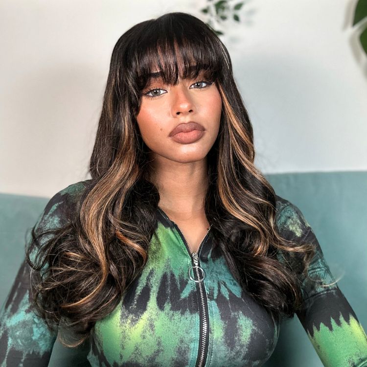 Blonde Highlight Loose Wave Glueless 5x5 Closure Lace Wig with Cute Bangs - US Only-05