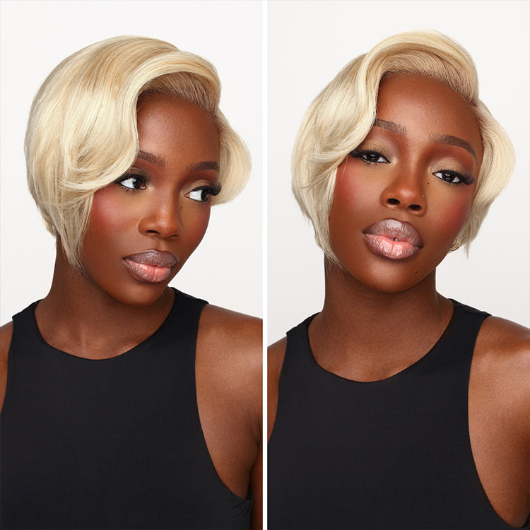 613 Blonde Pixie Cut Glueless Minimalist HD Lace C Part Short Wig 100% Human Hair