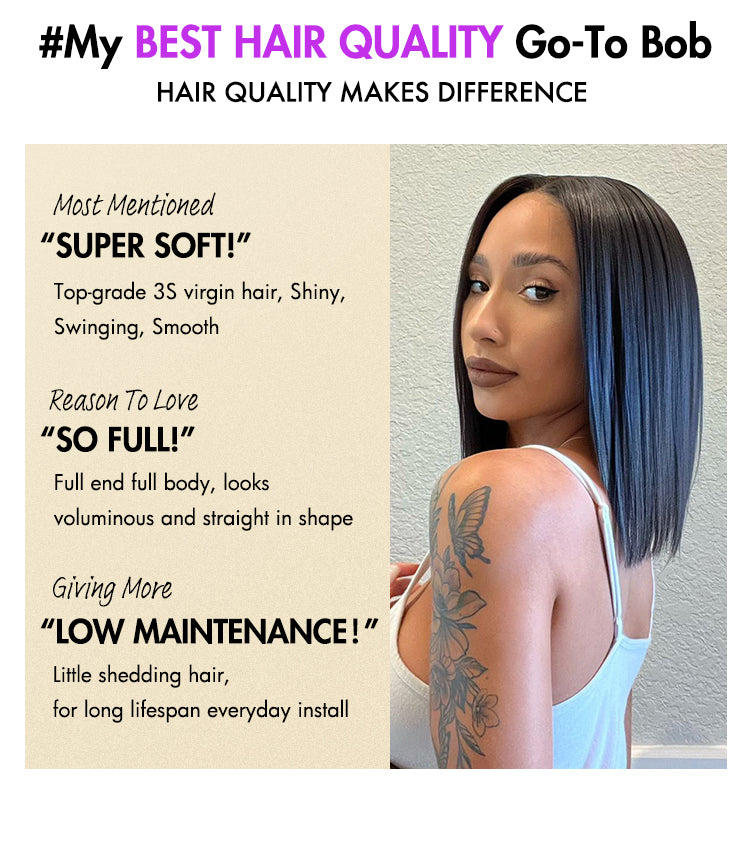 Weekly Special | Luvme Hair Beginner Friendly Glueless Silky Blunt Cut 4x4 Closure Bob Wig 100% Human Hair | Upgraded 2.0-14
