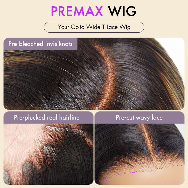 PreMax Wigs | Ombre Blonde Highlight Silky Straight Glueless Ear-to-ear Lace Bob Wig 100% Human Hair