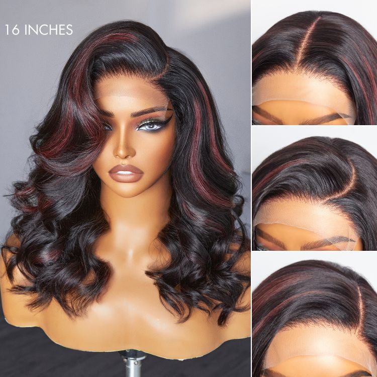 Dark Red Highlights C Part Loose Wave Glueless 5x5 Closure Lace Wig Ready to Go - US Only-03