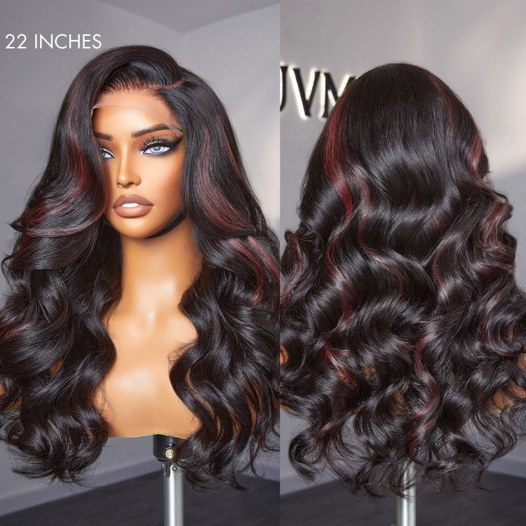 Dark Red Highlights C Part Loose Wave Glueless 5x5 Closure Lace Wig Ready to Go - US Only-05