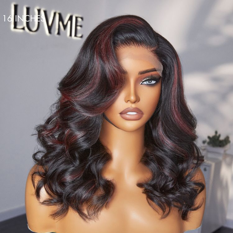 Dark Red Highlights C Part Loose Wave Glueless 5x5 Closure Lace Wig Ready to Go - US Only-04