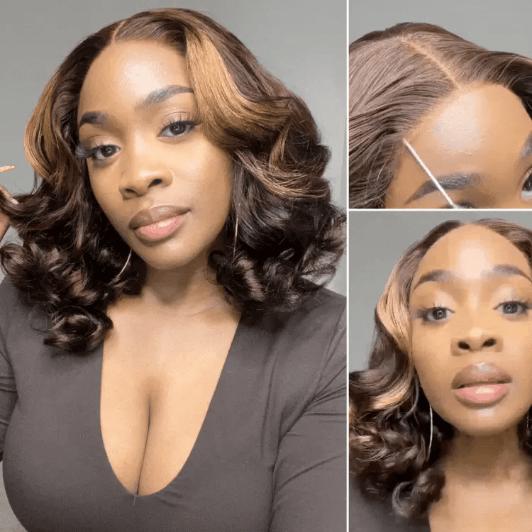 Face-Framing Brown Highlights Loose Wave Glueless 5x5 Closure HD Lace Wig