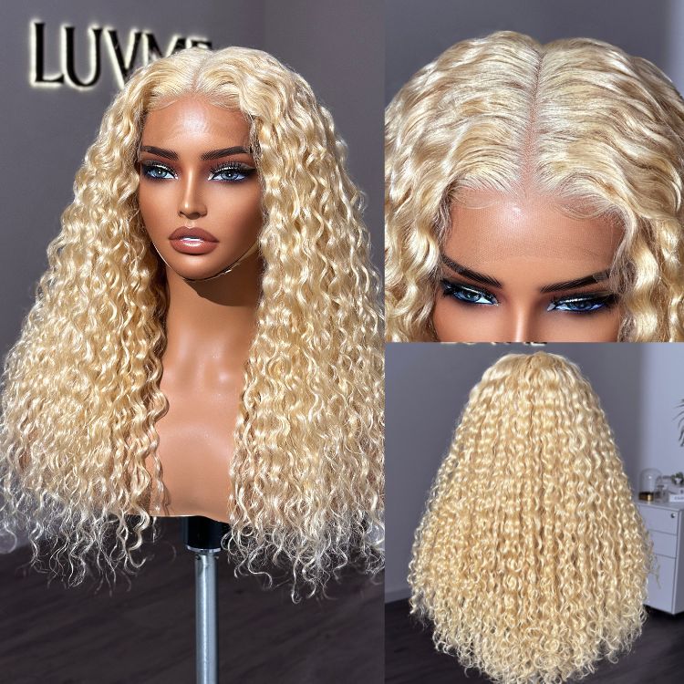 613 Blonde Water Wave Glueless 5x5 Closure Invisible HD Lace Wig 100% Human Hair