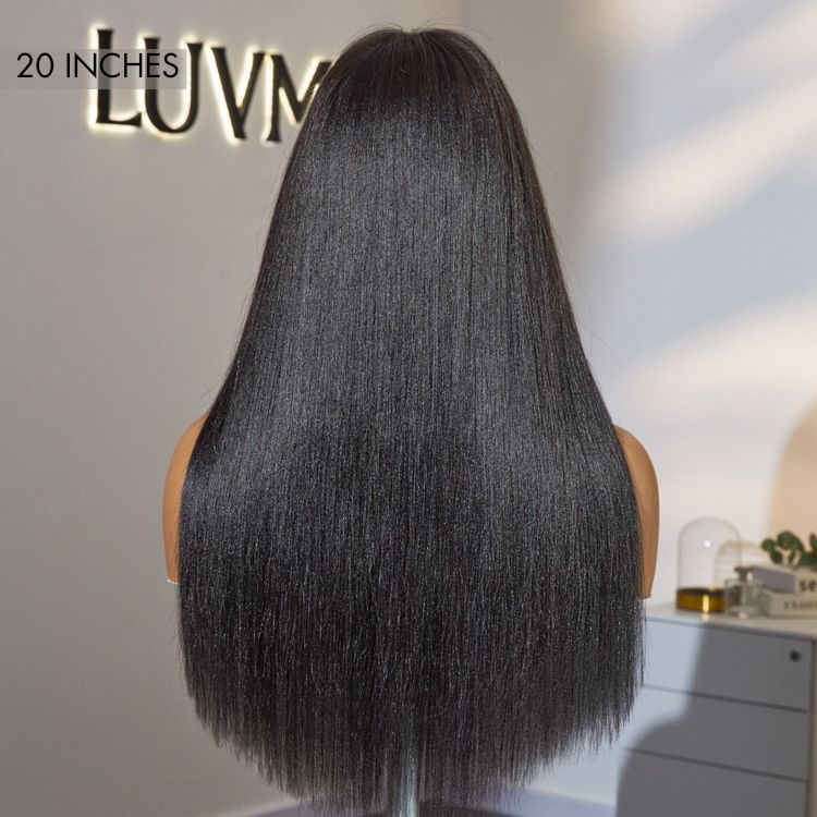 Luvme breathable lace wig with Yaki straight hair, natural look, long length, bangs, minimalist design, and ultra-light construction.