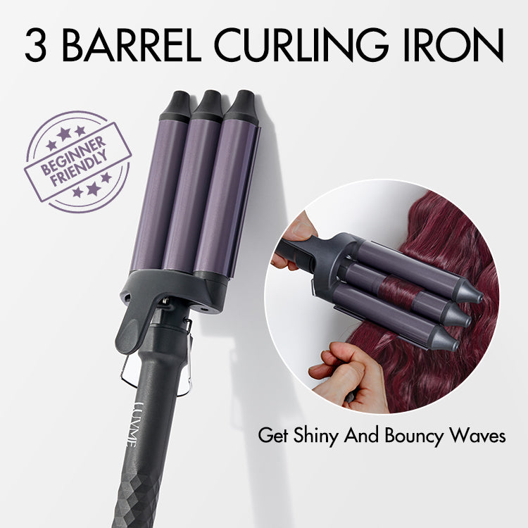 Beginner Friendly 3 Barrel Curling Iron, 60s Fast Heating Temperature Adjustable Ceramic Wavy Hair Crimper