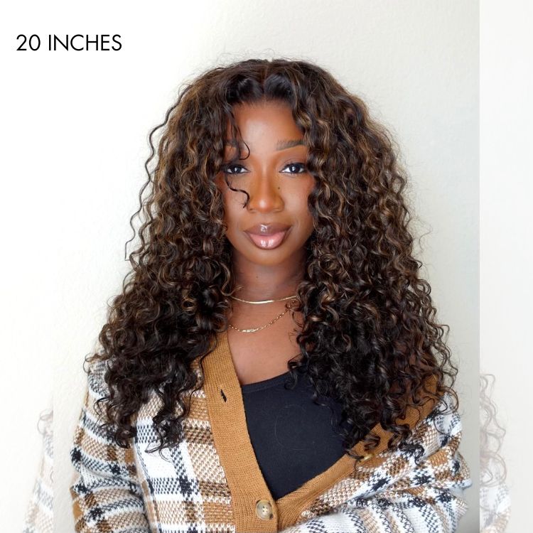 Luvme Hair PartingMax Glueless Wig Chestnut Brown Highlights Funmi 7x6 Closure HD Lace Long Curly Wig Breathable Cap