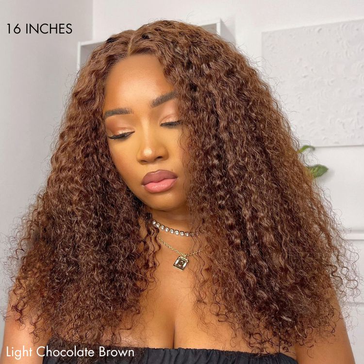 Chocolate Brown Long Curly Glueless 5x5 Closure Long Wig 100% Human Hair