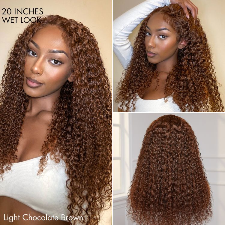 Chocolate Brown Long Curly Glueless 5x5 Closure Long Wig 100% Human Hair - US Only-04