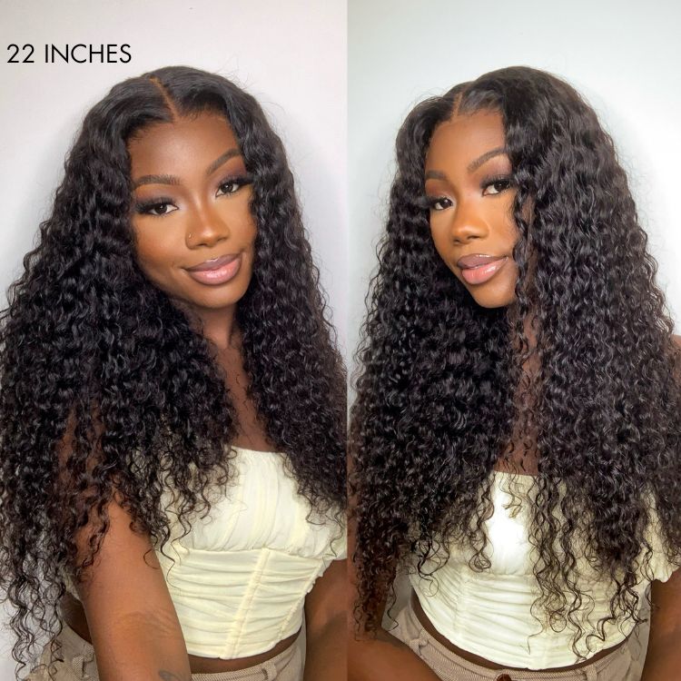 Deep Wave 4x4 Closure Lace Glueless Mid Part Long Curly Wig 100% Human Hair