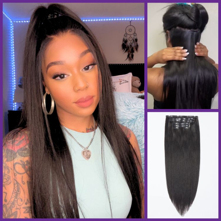 Ultra Natural Yaki Straight Clip in Human Hair Extensions Hair Pieces 135g 9pcs / 7pcs with Free Gift