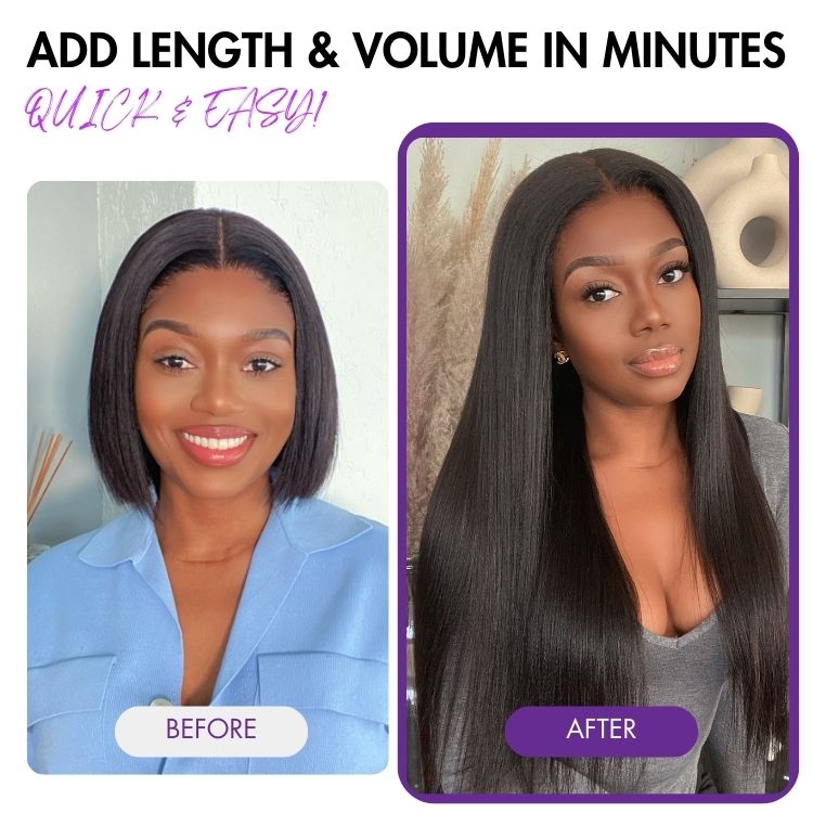 Luvme Hair Ultra Natural Seamless Yaki Straight Clip-in Hair Extensions, real human hair, 9-piece set with free gift