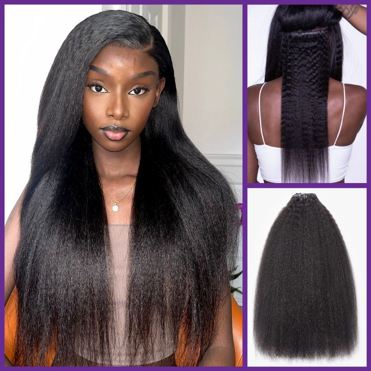 Luvme 2 packs of clip-in hair extensions in straight, body wave, kinky curly, yaki straight, and kinky straight styles with free gift